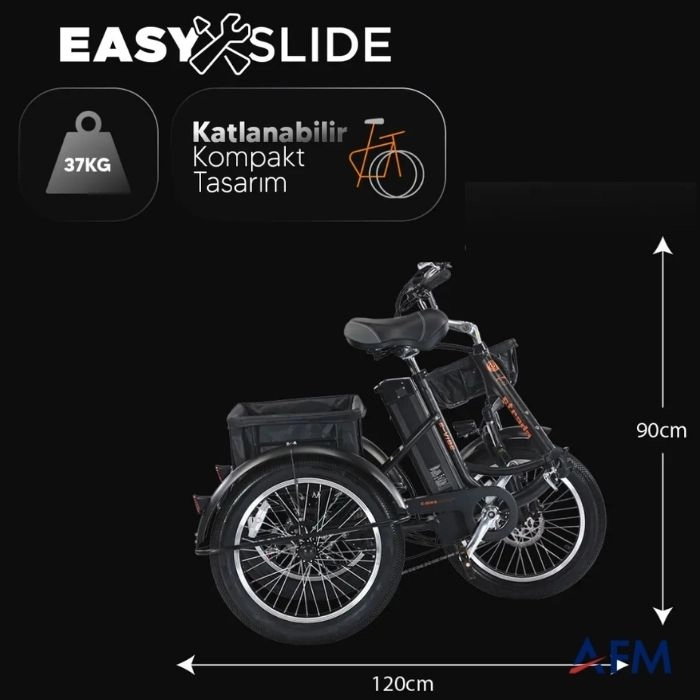 STRADA E-VİBE GRİ 48V 13.6Ah ÜÇ TEKERLEKLİ ELEKTRİKLİ BİSİKLET