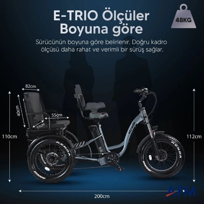 STRADA E-TRIO GRİ 48V 17.4Ah ÜÇ TEKERLEKLİ ELEKTRİKLİ BİSİKLET