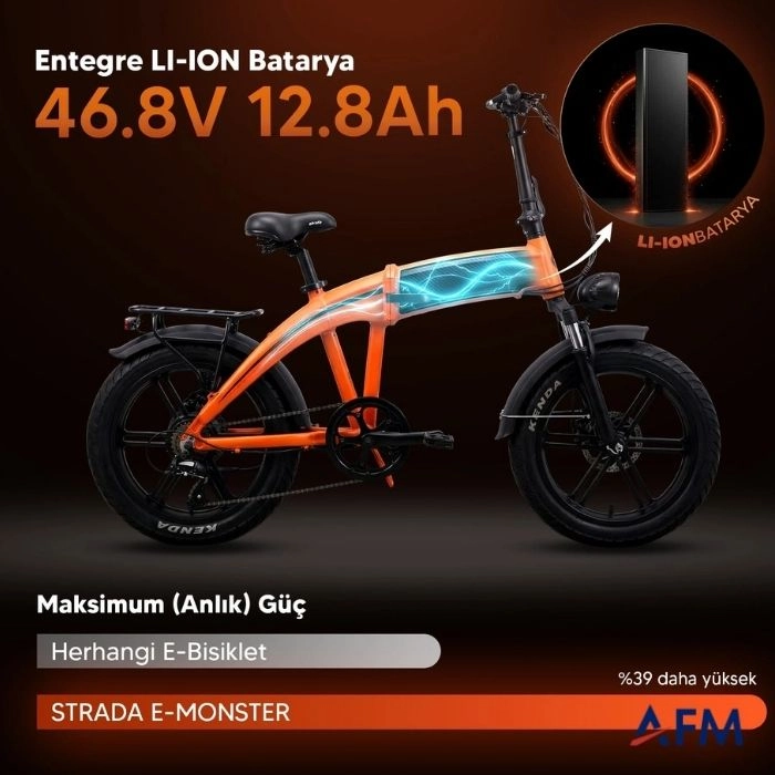 STRADA E-MONSTER KIRMIZI 48V 12.8Ah ELEKTRİKLİ BİSİKLET