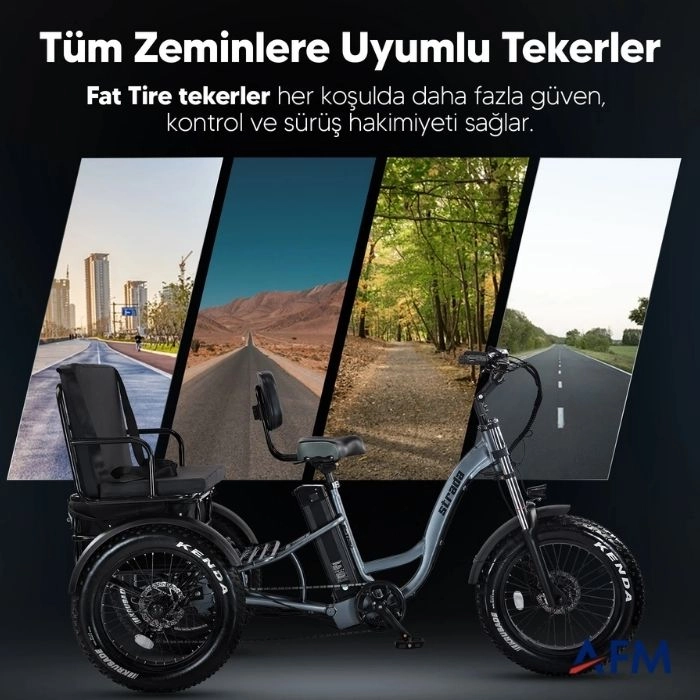 STRADA E-TRIO GRİ 48V 17.4Ah ÜÇ TEKERLEKLİ ELEKTRİKLİ BİSİKLET