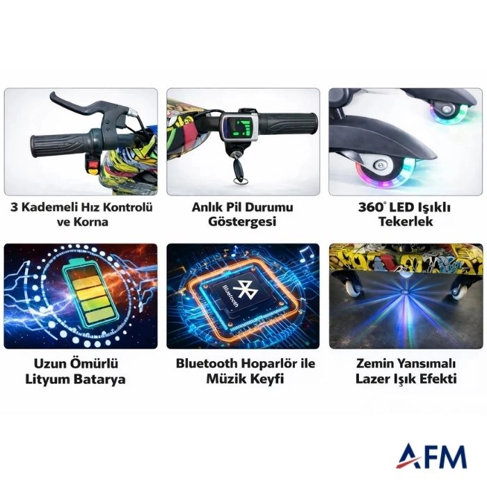 RYDER STAR DRİFT CAR RENKLİ SAYILAR GRAFİTİ DESEN 24V 250 WATT ELEKTRİKLİ DRİFT SCOOTER