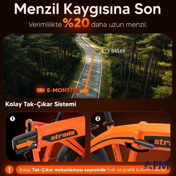 STRADA E-MONSTER GRİ 48V 12.8Ah ELEKTRİKLİ BİSİKLET