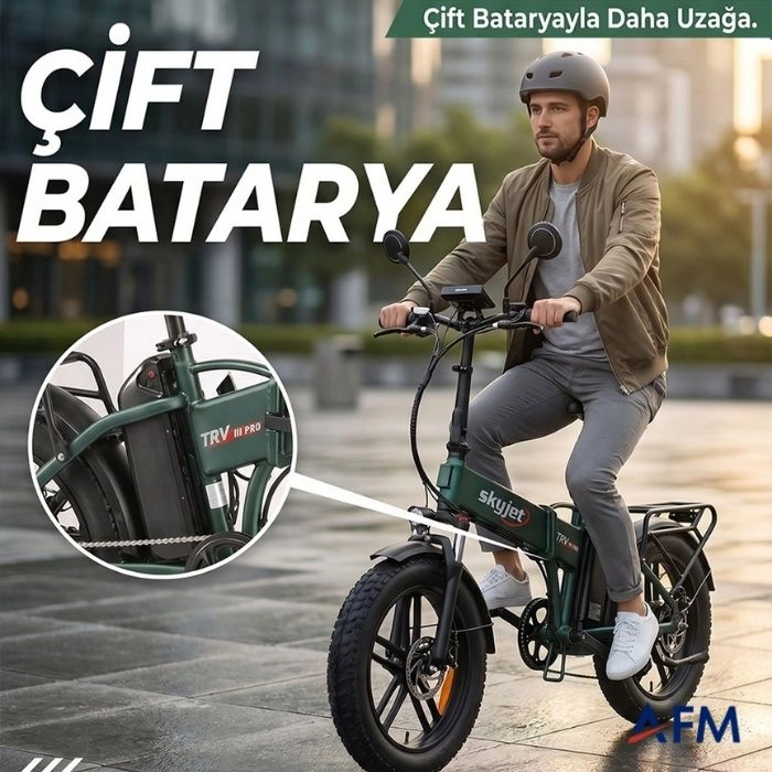 SKYJET (TRVIII) TRV3 PRO W SİYAH 48V 15Ah ÇİFT BATARYALI ELEKTRİKLİ BİSİKLET