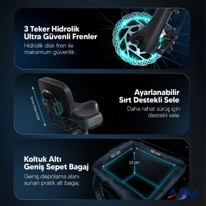 STRADA E-TRIO GRİ 48V 17.4Ah ÜÇ TEKERLEKLİ ELEKTRİKLİ BİSİKLET