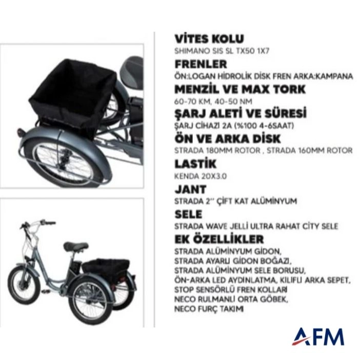 STRADA E-VİBE KREM 48V 13.6Ah ÜÇ TEKERLEKLİ ELEKTRİKLİ BİSİKLET