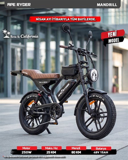 APE RYDER MANDRILL SİYAH 48V 15Ah ELEKTRİKLİ BİSİKLET