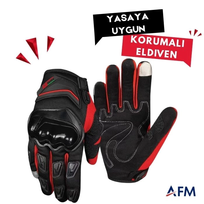 Forte GT Yasaya Uygun Eldiven, Korumalı, Kırmızı Detaylı Motosiklet ve E-Bike Eldiveni