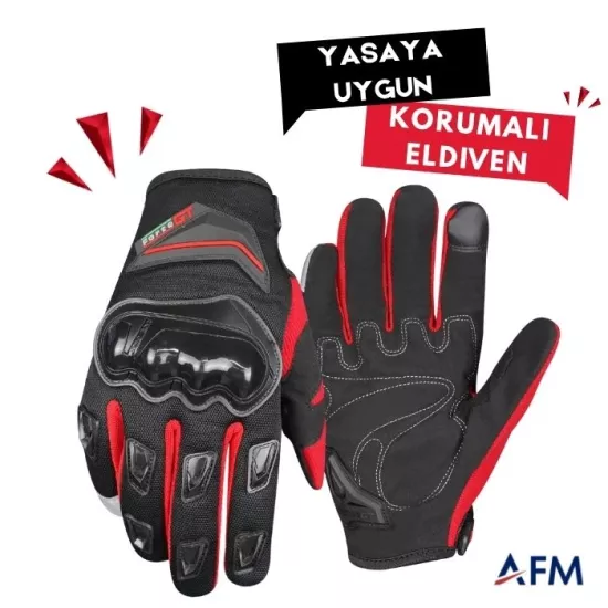 Forte GT Yasaya Uygun Eldiven, Korumalı, Kırmızı Detaylı Motosiklet ve E-Bike Eldiveni